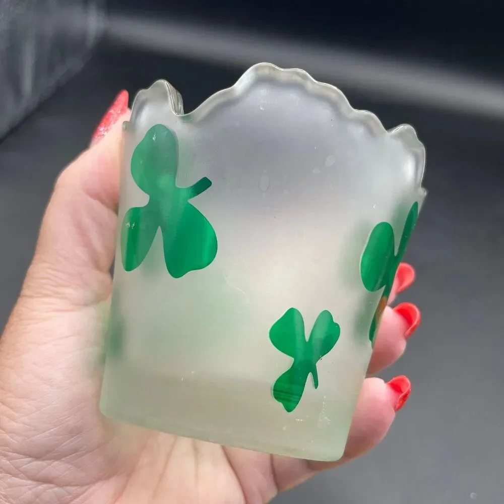 Yankee Candle Frosted Glass Shamrock Votive Holder St. Patrick's Day Decor
